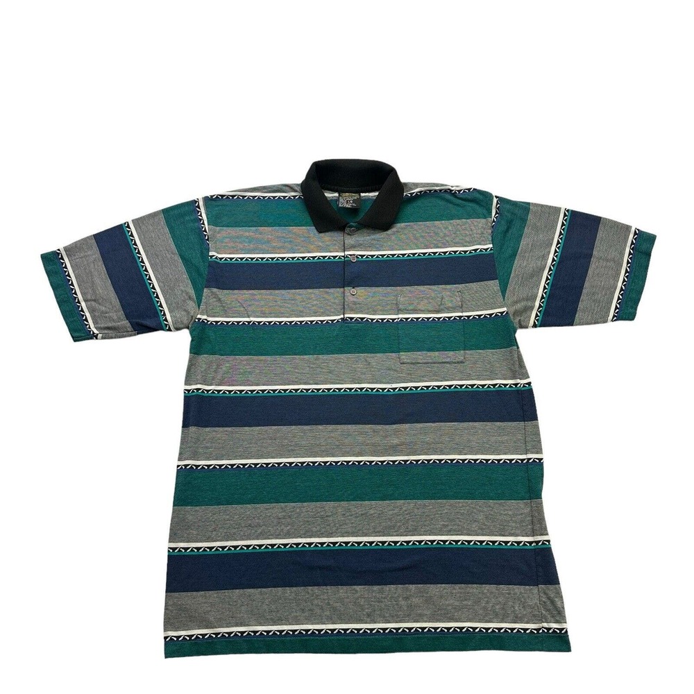 Vintage Chip Beck Collection Polo Shirt Mens Large L Gray Blue Green Striped